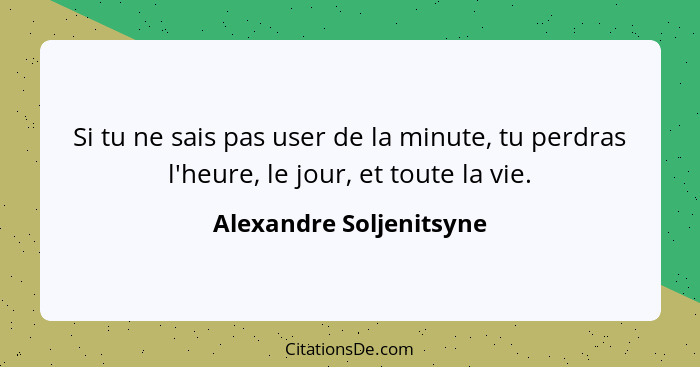 Si tu ne sais pas user de la minute, tu perdras l'heure, le jour, et toute la vie.... - Alexandre Soljenitsyne