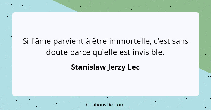 Si l'âme parvient à être immortelle, c'est sans doute parce qu'elle est invisible.... - Stanislaw Jerzy Lec