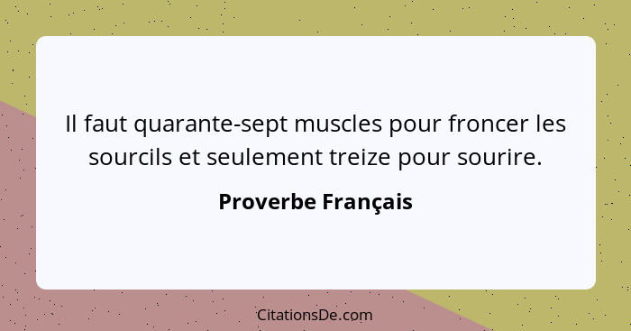 Il faut quarante-sept muscles pour froncer les sourcils et seulement treize pour sourire.... - Proverbe Français