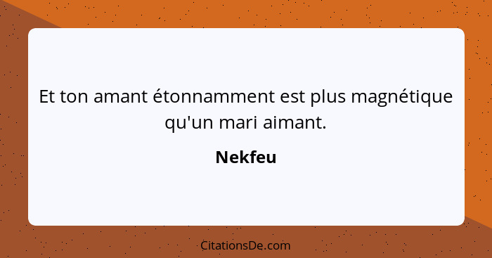 Et ton amant étonnamment est plus magnétique qu'un mari aimant.... - Nekfeu