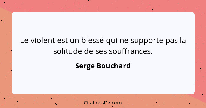 Le violent est un blessé qui ne supporte pas la solitude de ses souffrances.... - Serge Bouchard