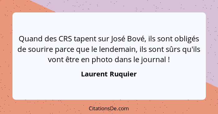 Quand des CRS tapent sur José Bové, ils sont obligés de sourire parce que le lendemain, ils sont sûrs qu'ils vont être en photo dans... - Laurent Ruquier