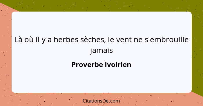 Là où il y a herbes sèches, le vent ne s'embrouille jamais... - Proverbe Ivoirien