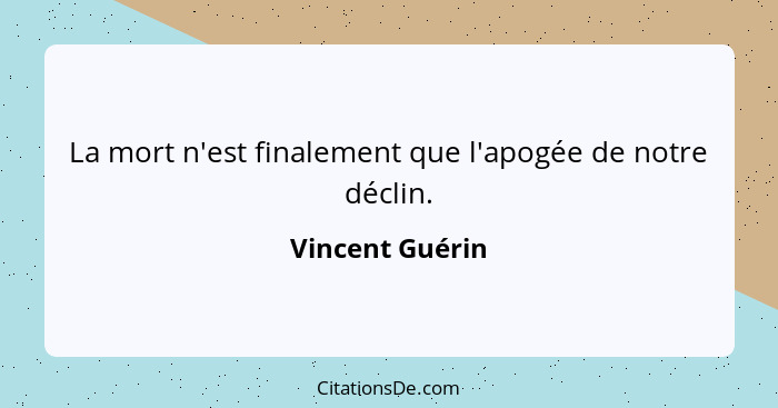 La mort n'est finalement que l'apogée de notre déclin.... - Vincent Guérin