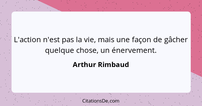 L'action n'est pas la vie, mais une façon de gâcher quelque chose, un énervement.... - Arthur Rimbaud