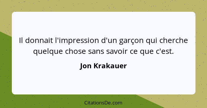 Il donnait l'impression d'un garçon qui cherche quelque chose sans savoir ce que c'est.... - Jon Krakauer