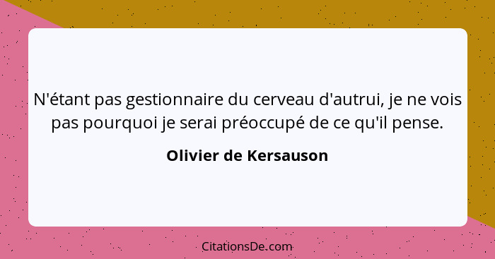 N'étant pas gestionnaire du cerveau d'autrui, je ne vois pas pourquoi je serai préoccupé de ce qu'il pense.... - Olivier de Kersauson