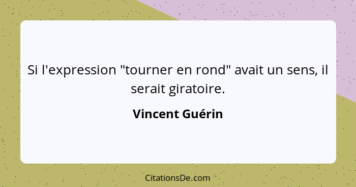 Si l'expression "tourner en rond" avait un sens, il serait giratoire.... - Vincent Guérin