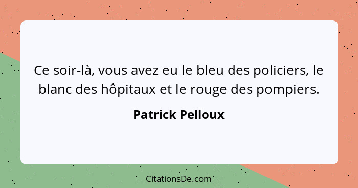 Ce soir-là, vous avez eu le bleu des policiers, le blanc des hôpitaux et le rouge des pompiers.... - Patrick Pelloux