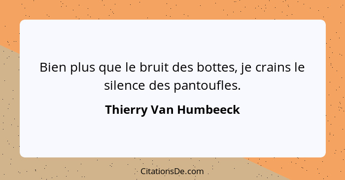 Bien plus que le bruit des bottes, je crains le silence des pantoufles.... - Thierry Van Humbeeck