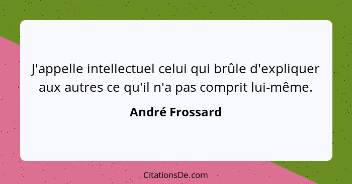 J'appelle intellectuel celui qui brûle d'expliquer aux autres ce qu'il n'a pas comprit lui-même.... - André Frossard