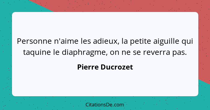 Personne n'aime les adieux, la petite aiguille qui taquine le diaphragme, on ne se reverra pas.... - Pierre Ducrozet