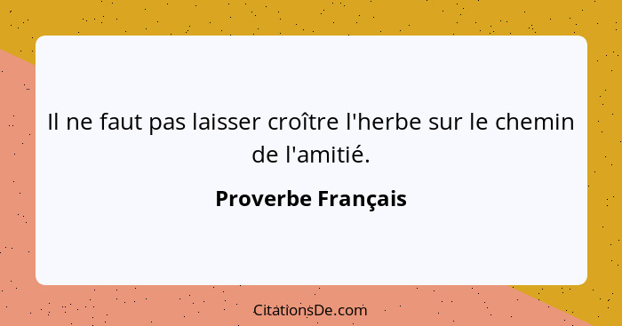 Il ne faut pas laisser croître l'herbe sur le chemin de l'amitié.... - Proverbe Français