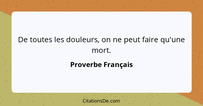 De toutes les douleurs, on ne peut faire qu'une mort.... - Proverbe Français