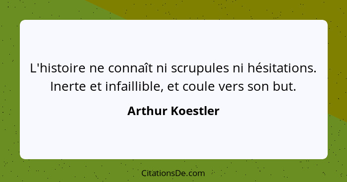 L'histoire ne connaît ni scrupules ni hésitations. Inerte et infaillible, et coule vers son but.... - Arthur Koestler