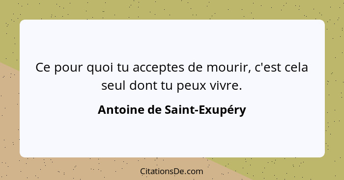 Ce pour quoi tu acceptes de mourir, c'est cela seul dont tu peux vivre.... - Antoine de Saint-Exupéry