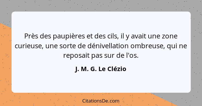 Près des paupières et des cils, il y avait une zone curieuse, une sorte de dénivellation ombreuse, qui ne reposait pas sur de l'o... - J. M. G. Le Clézio