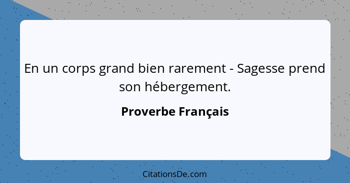 En un corps grand bien rarement - Sagesse prend son hébergement.... - Proverbe Français