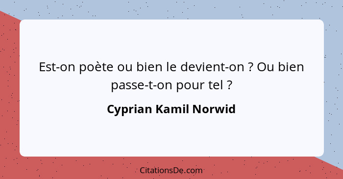 Est-on poète ou bien le devient-on ? Ou bien passe-t-on pour tel ?... - Cyprian Kamil Norwid