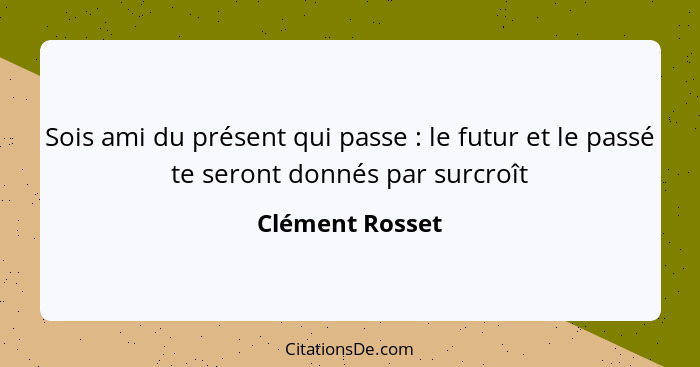 Sois ami du présent qui passe : le futur et le passé te seront donnés par surcroît... - Clément Rosset