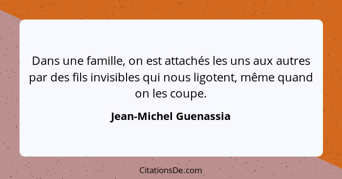 Dans une famille, on est attachés les uns aux autres par des fils invisibles qui nous ligotent, même quand on les coupe.... - Jean-Michel Guenassia