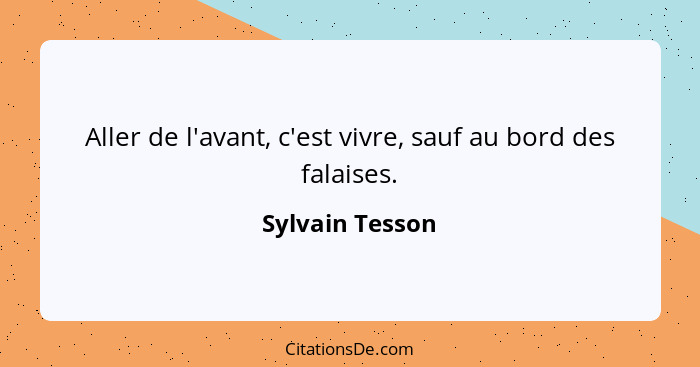 Aller de l'avant, c'est vivre, sauf au bord des falaises.... - Sylvain Tesson