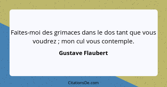 Faites-moi des grimaces dans le dos tant que vous voudrez ; mon cul vous contemple.... - Gustave Flaubert