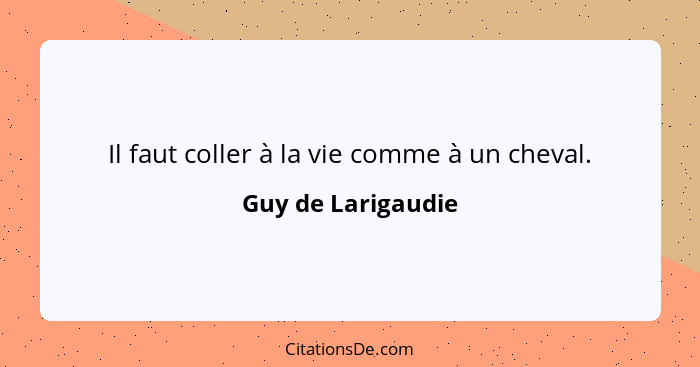 Il faut coller à la vie comme à un cheval.... - Guy de Larigaudie