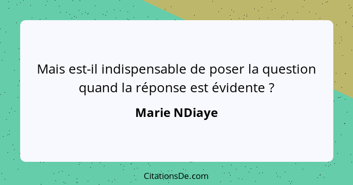 Mais est-il indispensable de poser la question quand la réponse est évidente ?... - Marie NDiaye