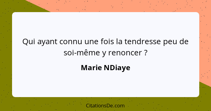 Qui ayant connu une fois la tendresse peu de soi-même y renoncer ?... - Marie NDiaye