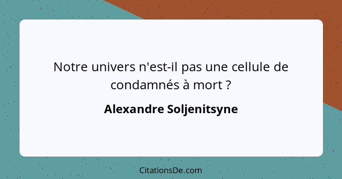 Notre univers n'est-il pas une cellule de condamnés à mort ?... - Alexandre Soljenitsyne