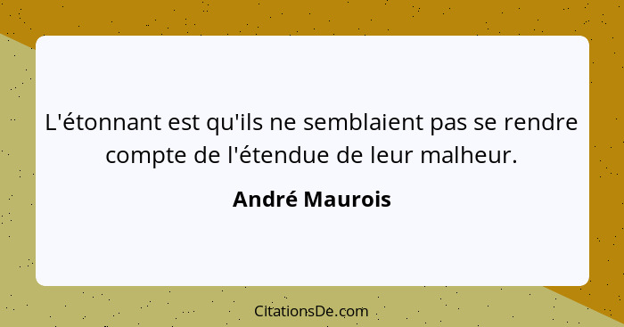 L'étonnant est qu'ils ne semblaient pas se rendre compte de l'étendue de leur malheur.... - André Maurois