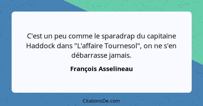 C'est un peu comme le sparadrap du capitaine Haddock dans "L'affaire Tournesol", on ne s'en débarrasse jamais.... - François Asselineau