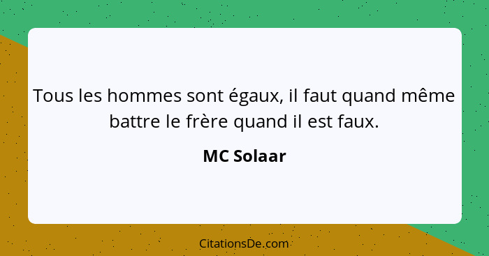 Tous les hommes sont égaux, il faut quand même battre le frère quand il est faux.... - MC Solaar