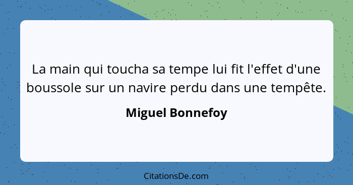 La main qui toucha sa tempe lui fit l'effet d'une boussole sur un navire perdu dans une tempête.... - Miguel Bonnefoy