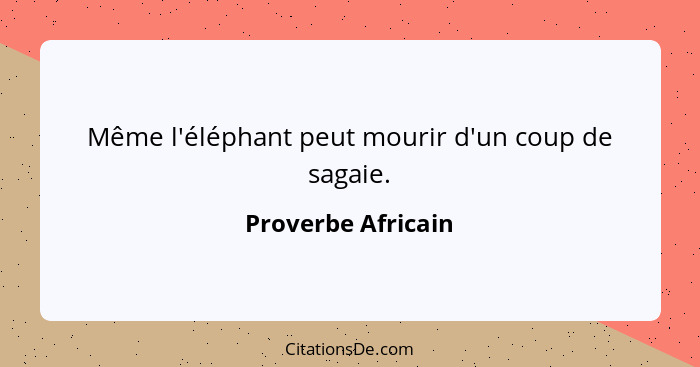 Même l'éléphant peut mourir d'un coup de sagaie.... - Proverbe Africain