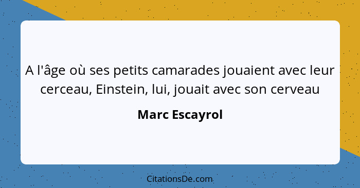 A l'âge où ses petits camarades jouaient avec leur cerceau, Einstein, lui, jouait avec son cerveau... - Marc Escayrol