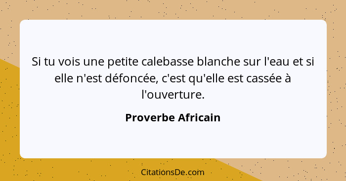 Si tu vois une petite calebasse blanche sur l'eau et si elle n'est défoncée, c'est qu'elle est cassée à l'ouverture.... - Proverbe Africain