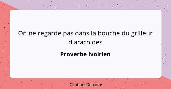 On ne regarde pas dans la bouche du grilleur d'arachides... - Proverbe Ivoirien