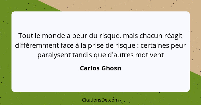 Tout le monde a peur du risque, mais chacun réagit différemment face à la prise de risque : certaines peur paralysent tandis que d... - Carlos Ghosn