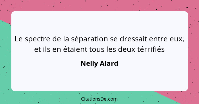 Le spectre de la séparation se dressait entre eux, et ils en étaient tous les deux térrifiés... - Nelly Alard