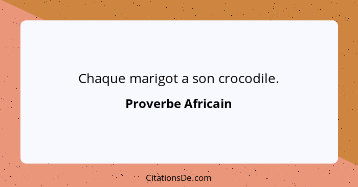 Chaque marigot a son crocodile.... - Proverbe Africain