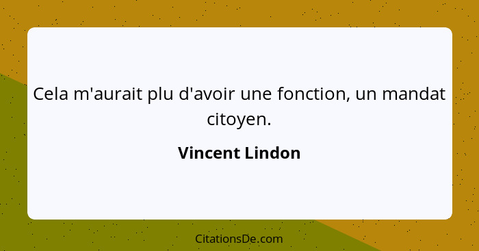 Cela m'aurait plu d'avoir une fonction, un mandat citoyen.... - Vincent Lindon