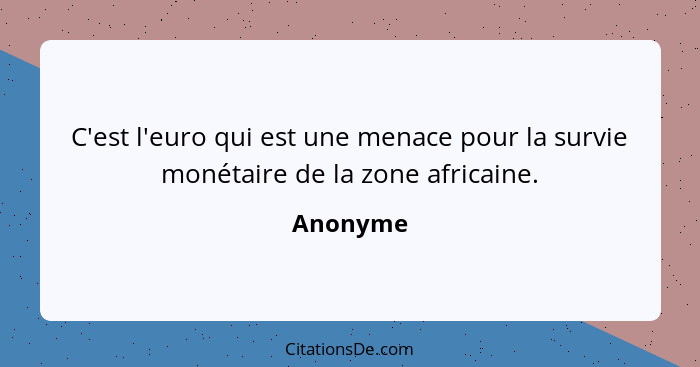 C'est l'euro qui est une menace pour la survie monétaire de la zone africaine.... - Anonyme