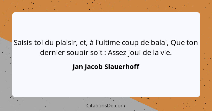 Saisis-toi du plaisir, et, à l'ultime coup de balai, Que ton dernier soupir soit : Assez joui de la vie.... - Jan Jacob Slauerhoff