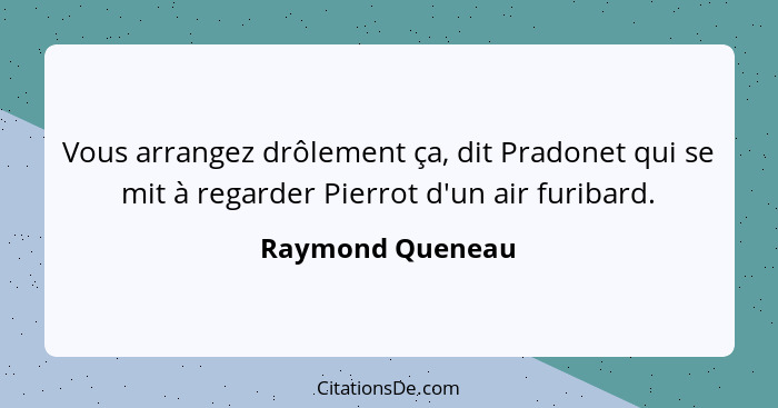 Vous arrangez drôlement ça, dit Pradonet qui se mit à regarder Pierrot d'un air furibard.... - Raymond Queneau