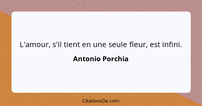 L'amour, s'il tient en une seule fleur, est infini.... - Antonio Porchia