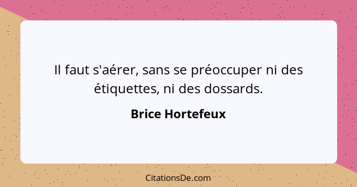 Il faut s'aérer, sans se préoccuper ni des étiquettes, ni des dossards.... - Brice Hortefeux