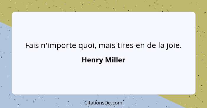 Fais n'importe quoi, mais tires-en de la joie.... - Henry Miller