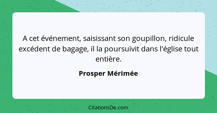 A cet événement, saisissant son goupillon, ridicule excédent de bagage, il la poursuivit dans l'église tout entière.... - Prosper Mérimée